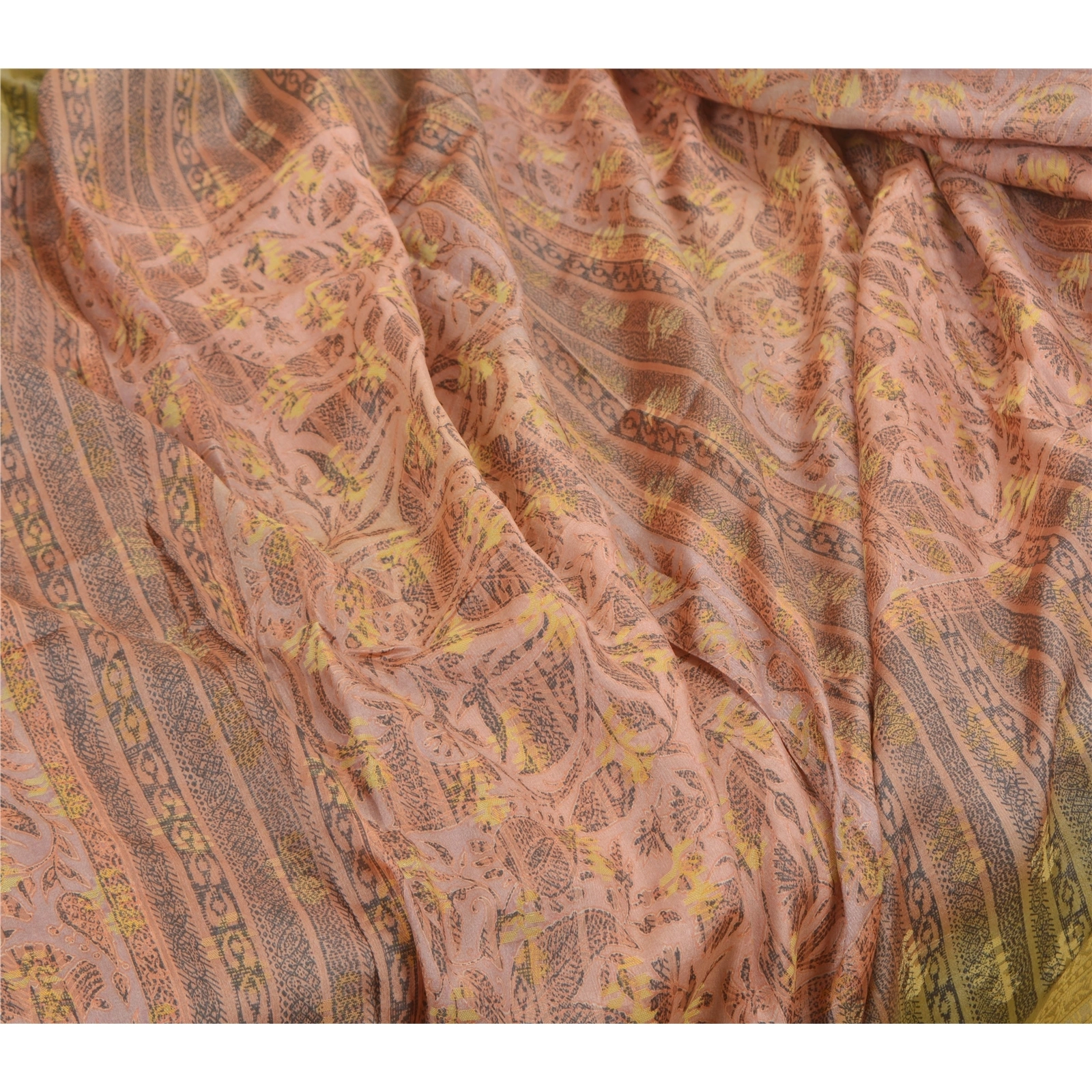 Sanskriti Vintage Brown Indian Sarees 100% Pure Silk Printed Sari Craft Fabric, PR-56101-Brown-Pure Silk-1