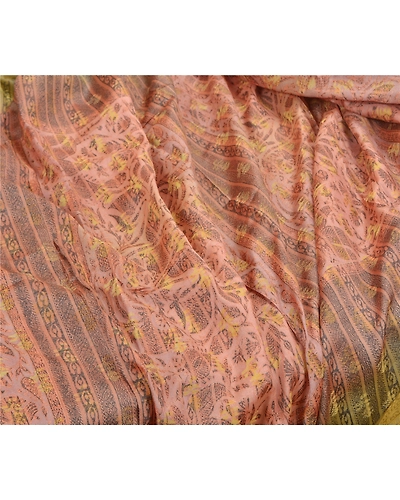 Sanskriti Vintage Brown Indian Sarees 100% Pure Silk Printed Sari Craft Fabric, PR-56101-Brown-Pure Silk-1
