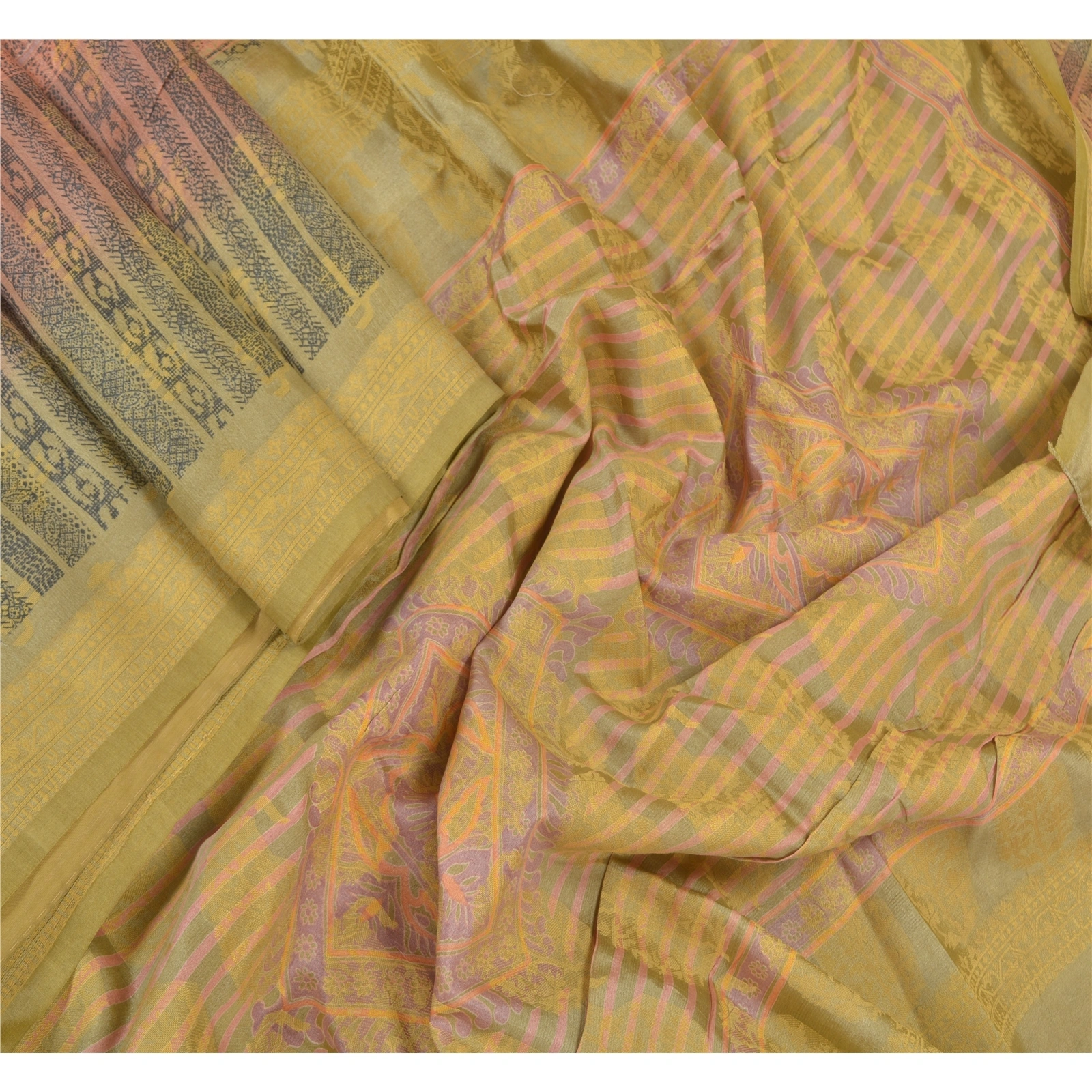 Sanskriti Vintage Brown Indian Sarees 100% Pure Silk Printed Sari Craft Fabric, PR-56101-Brown-Pure Silk-2