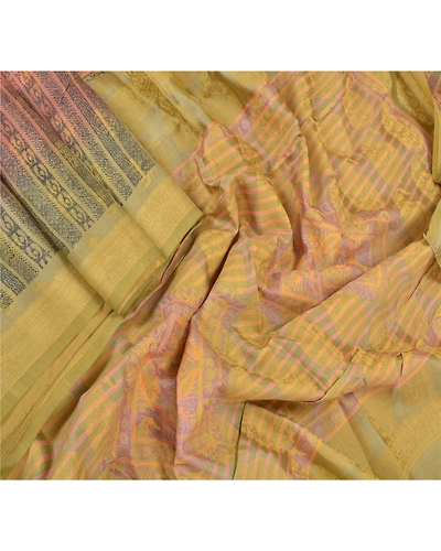 Sanskriti Vintage Brown Indian Sarees 100% Pure Silk Printed Sari Craft Fabric, PR-56101-Brown-Pure Silk-2