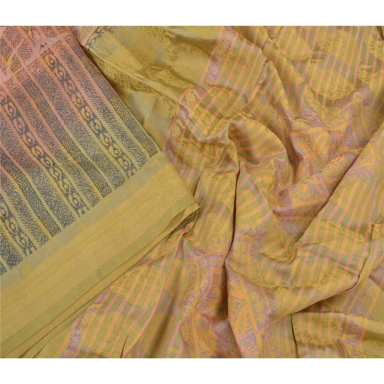 Sanskriti Vintage Brown Indian Sarees 100% Pure Silk Printed Sari Craft Fabric, PR-56101-Brown-Pure Silk-3