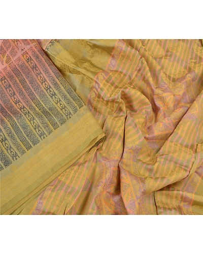 Sanskriti Vintage Brown Indian Sarees 100% Pure Silk Printed Sari Craft Fabric, PR-56101-Brown-Pure Silk-3