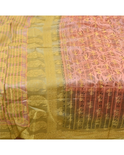 Sanskriti Vintage Brown Indian Sarees 100% Pure Silk Printed Sari Craft Fabric, PR-56101-Brown-Pure Silk-4