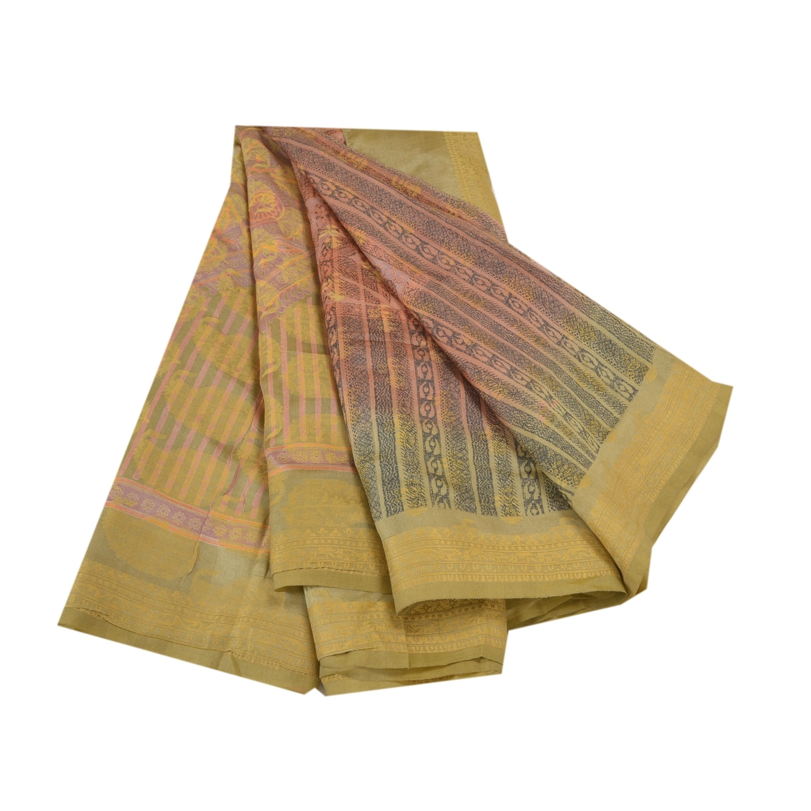 Sanskriti Vintage Brown Indian Sarees 100% Pure Silk Printed Sari Craft Fabric, PR-56101-Brown-Pure Silk-7