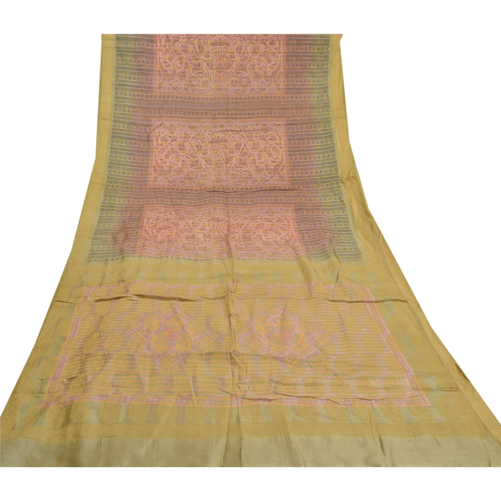 Sanskriti Vintage Brown Indian Sarees 100% Pure Silk Printed Sari Craft Fabric, PR-56101-Brown-Pure Silk-8