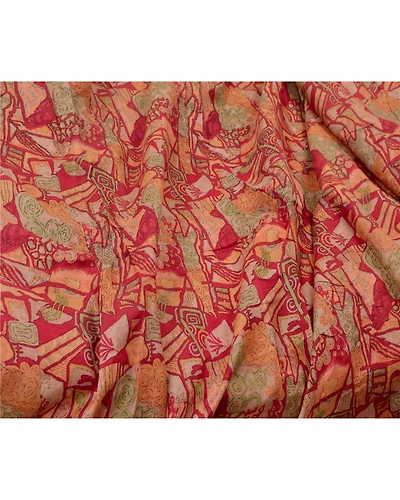 Sanskriti Vintage Red Sarees Pure Silk Printed Woven Sari 5Yd Soft Craft Fabric, PR-56130-Red-Printed Floral Design-Pure Silk-1