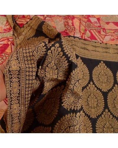 Sanskriti Vintage Red Sarees Pure Silk Printed Woven Sari 5Yd Soft Craft Fabric, PR-56130-Red-Printed Floral Design-Pure Silk-6