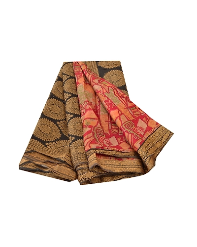 Sanskriti Vintage Red Sarees Pure Silk Printed Woven Sari 5Yd Soft Craft Fabric, PR-56130-Red-Printed Floral Design-Pure Silk-7
