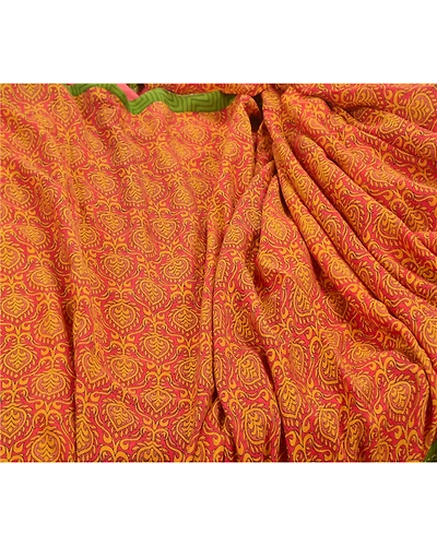 Sanskriti Vintage Red Sarees Pure Silk Printed Zari Woven Sari Soft Craft Fabric, PR-56200-Red-Printed Floral Design-Pure Silk-1