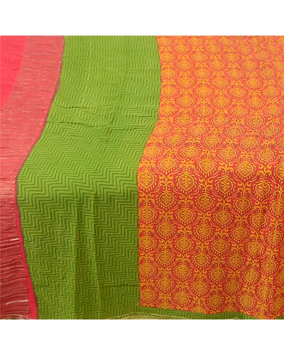 Sanskriti Vintage Red Sarees Pure Silk Printed Zari Woven Sari Soft Craft Fabric, PR-56200-Red-Printed Floral Design-Pure Silk-4