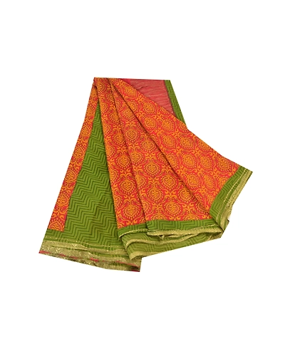 Sanskriti Vintage Red Sarees Pure Silk Printed Zari Woven Sari Soft Craft Fabric, PR-56200-Red-Printed Floral Design-Pure Silk-7