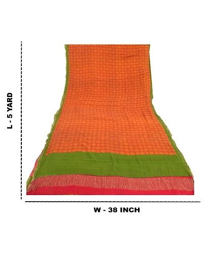 Sanskriti Vintage Red Sarees Pure Silk Printed Zari Woven Sari Soft Craft Fabric, PR-56200-Red-Printed Floral Design-Pure Silk-9