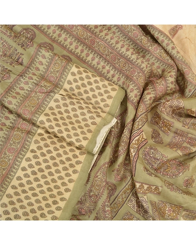 Sanskriti Vintage Green Sarees 100% Pure Silk Printed Sari Soft 5Yd Craft Fabric, PR-56222-Green-Printed Floral Design-Pure Silk-2