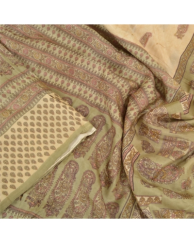 Sanskriti Vintage Green Sarees 100% Pure Silk Printed Sari Soft 5Yd Craft Fabric, PR-56222-Green-Printed Floral Design-Pure Silk-3