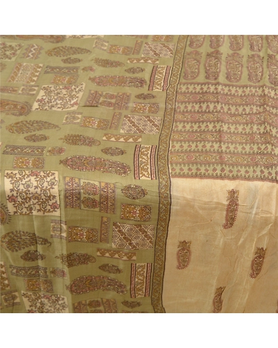 Sanskriti Vintage Green Sarees 100% Pure Silk Printed Sari Soft 5Yd Craft Fabric, PR-56222-Green-Printed Floral Design-Pure Silk-4