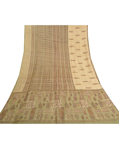 Sanskriti Vintage Green Sarees 100% Pure Silk Printed Sari Soft 5Yd Craft Fabric, PR-56222-Green-Printed Floral Design-Pure Silk-8