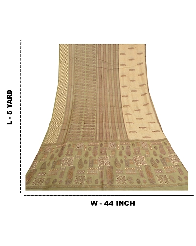 Sanskriti Vintage Green Sarees 100% Pure Silk Printed Sari Soft 5Yd Craft Fabric, PR-56222-Green-Printed Floral Design-Pure Silk-9