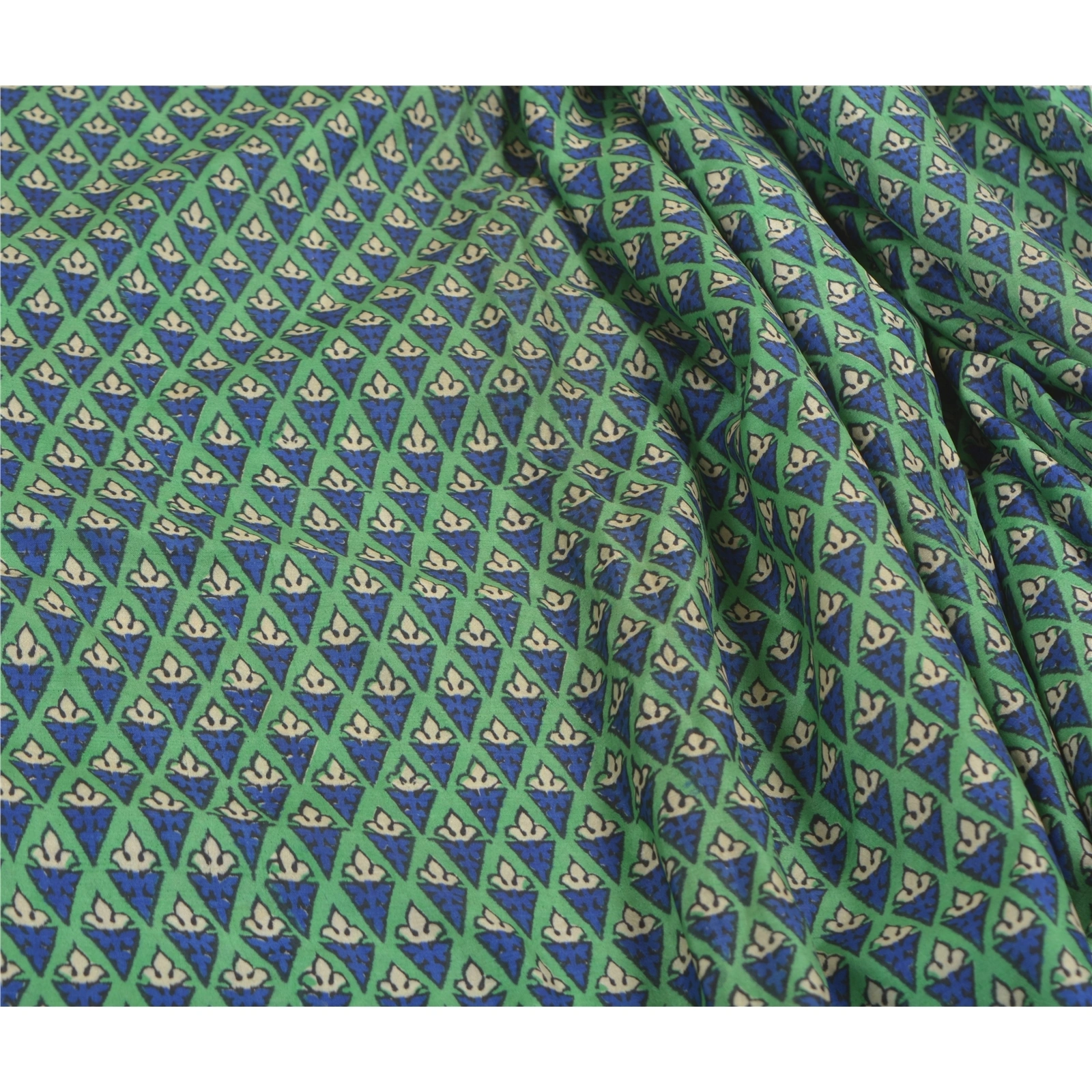 Sanskriti Vintage Green Sarees 100% Pure Silk Printed Sari Soft 5Yd Craft Fabric, PR-56237-Green-Printed Floral Design-Pure Silk-1