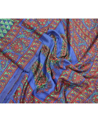 Sanskriti Vintage Green Sarees 100% Pure Silk Printed Sari Soft 5Yd Craft Fabric, PR-56237-Green-Printed Floral Design-Pure Silk-2