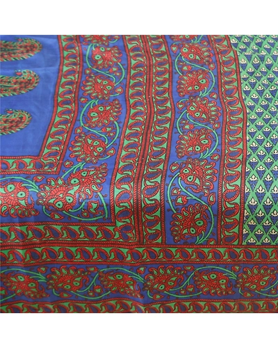 Sanskriti Vintage Green Sarees 100% Pure Silk Printed Sari Soft 5Yd Craft Fabric, PR-56237-Green-Printed Floral Design-Pure Silk-4
