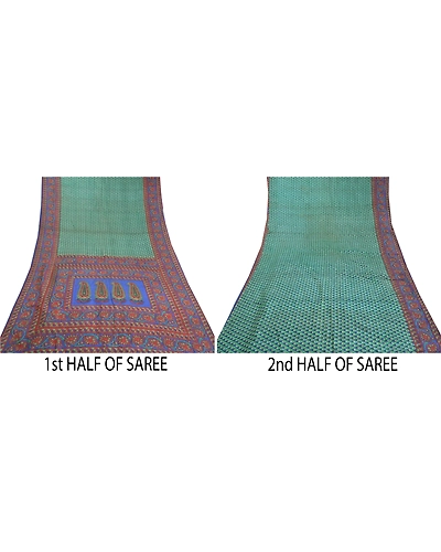 Sanskriti Vintage Green Sarees 100% Pure Silk Printed Sari Soft 5Yd Craft Fabric, PR-56237-Green-Printed Floral Design-Pure Silk-5