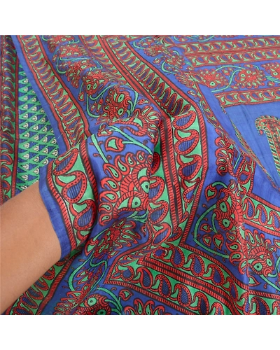 Sanskriti Vintage Green Sarees 100% Pure Silk Printed Sari Soft 5Yd Craft Fabric, PR-56237-Green-Printed Floral Design-Pure Silk-6