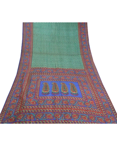 Sanskriti Vintage Green Sarees 100% Pure Silk Printed Sari Soft 5Yd Craft Fabric, PR-56237-Green-Printed Floral Design-Pure Silk-8