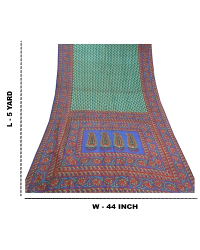 Sanskriti Vintage Green Sarees 100% Pure Silk Printed Sari Soft 5Yd Craft Fabric, PR-56237-Green-Printed Floral Design-Pure Silk-9