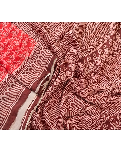 Sanskriti Vintage Red Indian Sarees Pure Silk Printed Sari 5Yd Soft Craft Fabric, PR-56250-Red-Printed Floral Design-Pure Silk-2