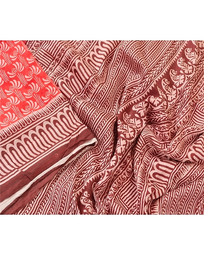 Sanskriti Vintage Red Indian Sarees Pure Silk Printed Sari 5Yd Soft Craft Fabric, PR-56250-Red-Printed Floral Design-Pure Silk-3