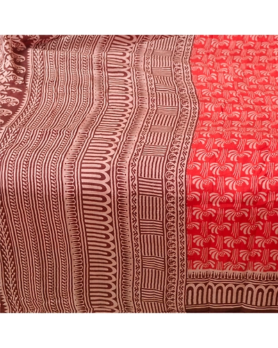 Sanskriti Vintage Red Indian Sarees Pure Silk Printed Sari 5Yd Soft Craft Fabric, PR-56250-Red-Printed Floral Design-Pure Silk-4