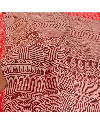 Sanskriti Vintage Red Indian Sarees Pure Silk Printed Sari 5Yd Soft Craft Fabric, PR-56250-Red-Printed Floral Design-Pure Silk-6