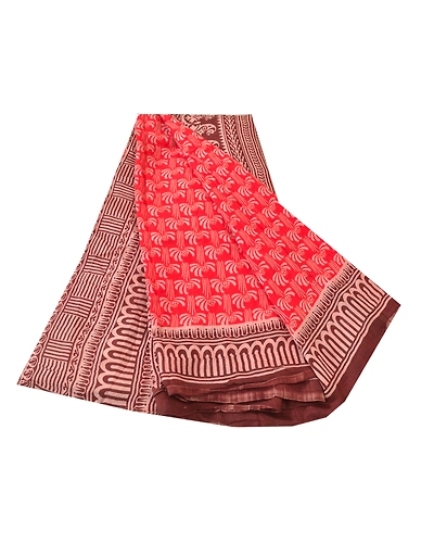 Sanskriti Vintage Red Indian Sarees Pure Silk Printed Sari 5Yd Soft Craft Fabric, PR-56250-Red-Printed Floral Design-Pure Silk-7