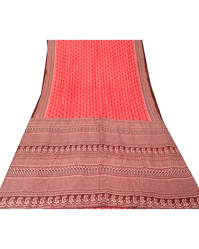Sanskriti Vintage Red Indian Sarees Pure Silk Printed Sari 5Yd Soft Craft Fabric, PR-56250-Red-Printed Floral Design-Pure Silk-8