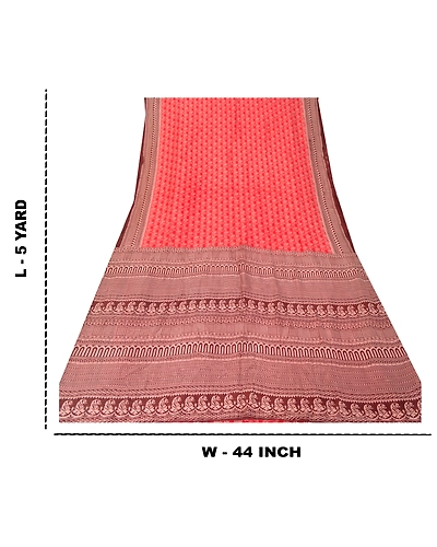 Sanskriti Vintage Red Indian Sarees Pure Silk Printed Sari 5Yd Soft Craft Fabric, PR-56250-Red-Printed Floral Design-Pure Silk-9