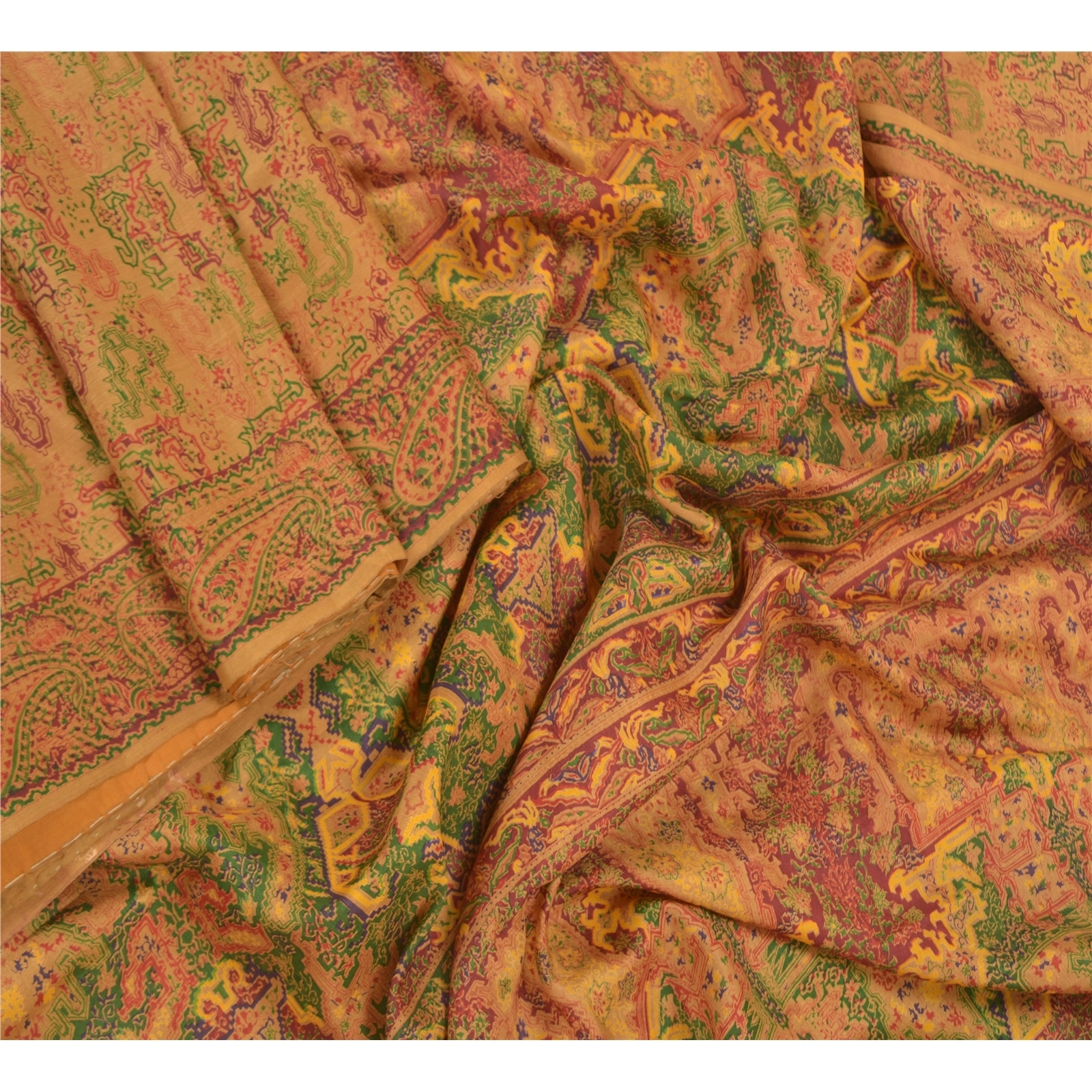 Sanskriti Vintage Brown Sarees 100% Pure Silk Printed Sari Floral Craft Fabric, PR-56268-Brown-Printed Floral Design-Pure Silk-2