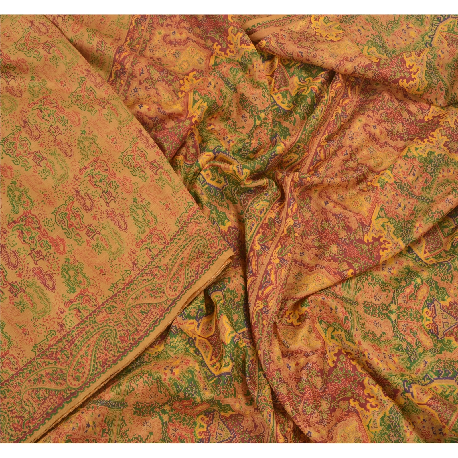 Sanskriti Vintage Brown Sarees 100% Pure Silk Printed Sari Floral Craft Fabric, PR-56268-Brown-Printed Floral Design-Pure Silk-3