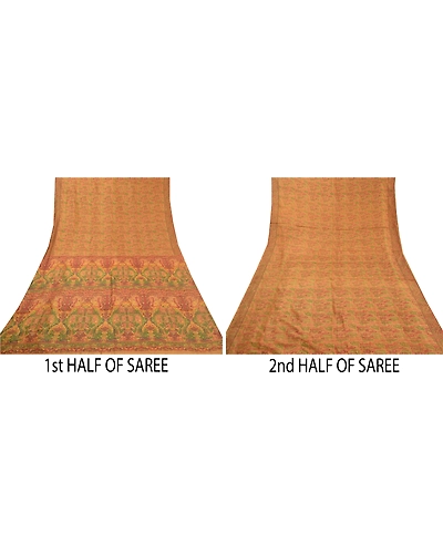 Sanskriti Vintage Brown Sarees 100% Pure Silk Printed Sari Floral Craft Fabric, PR-56268-Brown-Printed Floral Design-Pure Silk-5
