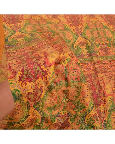 Sanskriti Vintage Brown Sarees 100% Pure Silk Printed Sari Floral Craft Fabric, PR-56268-Brown-Printed Floral Design-Pure Silk-6