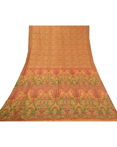Sanskriti Vintage Brown Sarees 100% Pure Silk Printed Sari Floral Craft Fabric, PR-56268-Brown-Printed Floral Design-Pure Silk-8