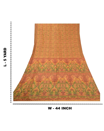 Sanskriti Vintage Brown Sarees 100% Pure Silk Printed Sari Floral Craft Fabric, PR-56268-Brown-Printed Floral Design-Pure Silk-9