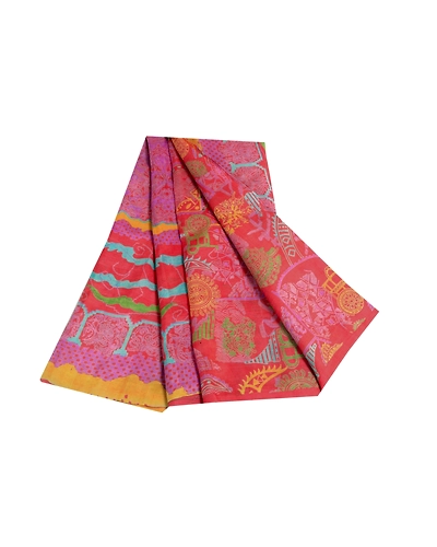 Sanskriti Vintage Red Sarees 100% Pure Silk Printed Sari Floral 5Yd Craft Fabric, PR-56291-Red-Printed Floral Design-Pure Silk-6
