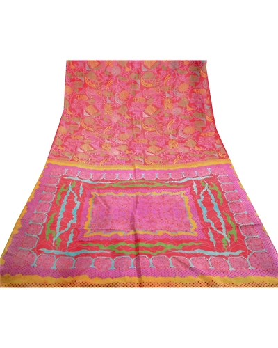 Sanskriti Vintage Red Sarees 100% Pure Silk Printed Sari Floral 5Yd Craft Fabric, PR-56291-Red-Printed Floral Design-Pure Silk-7