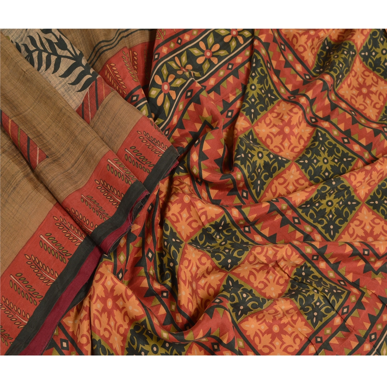 Sanskriti Vintage Dark Red Indian Sarees Pure Silk Printed Sari 5Yd Craft Fabric, PR-56323-Dark Red-Printed Floral Design-Pure Silk-2