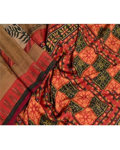 Sanskriti Vintage Dark Red Indian Sarees Pure Silk Printed Sari 5Yd Craft Fabric, PR-56323-Dark Red-Printed Floral Design-Pure Silk-2