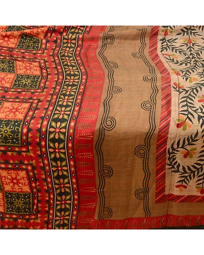 Sanskriti Vintage Dark Red Indian Sarees Pure Silk Printed Sari 5Yd Craft Fabric, PR-56323-Dark Red-Printed Floral Design-Pure Silk-4