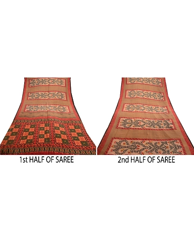 Sanskriti Vintage Dark Red Indian Sarees Pure Silk Printed Sari 5Yd Craft Fabric, PR-56323-Dark Red-Printed Floral Design-Pure Silk-5