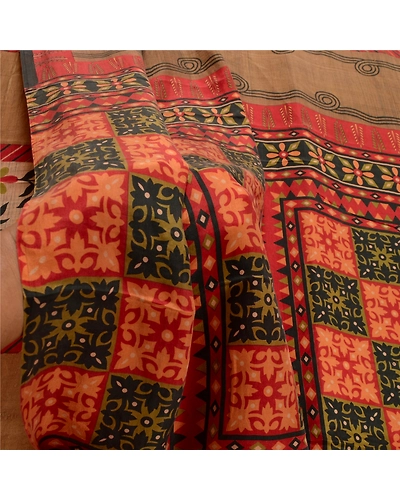 Sanskriti Vintage Dark Red Indian Sarees Pure Silk Printed Sari 5Yd Craft Fabric, PR-56323-Dark Red-Printed Floral Design-Pure Silk-6