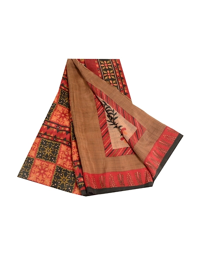 Sanskriti Vintage Dark Red Indian Sarees Pure Silk Printed Sari 5Yd Craft Fabric, PR-56323-Dark Red-Printed Floral Design-Pure Silk-7