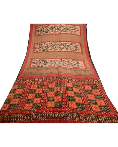 Sanskriti Vintage Dark Red Indian Sarees Pure Silk Printed Sari 5Yd Craft Fabric, PR-56323-Dark Red-Printed Floral Design-Pure Silk-8